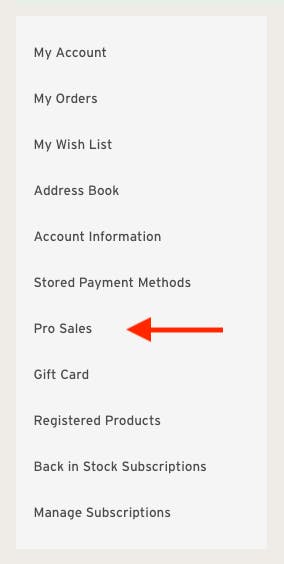 Pro Sales Navigation Section Screenshot