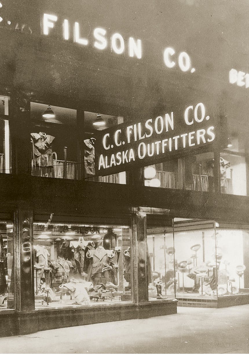 Black and white image of old Filson Co. Storefront